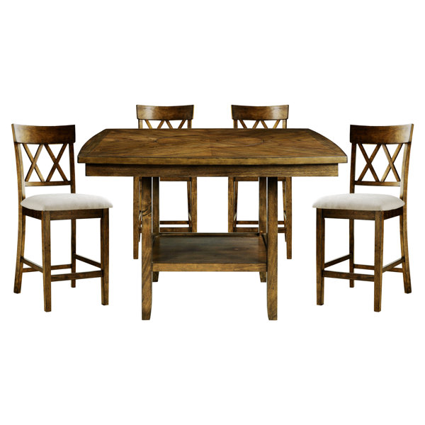 Gracie Oaks Multifunctional Dining Set Counter Height Table and 4 Counter Height Chairs, Shelf